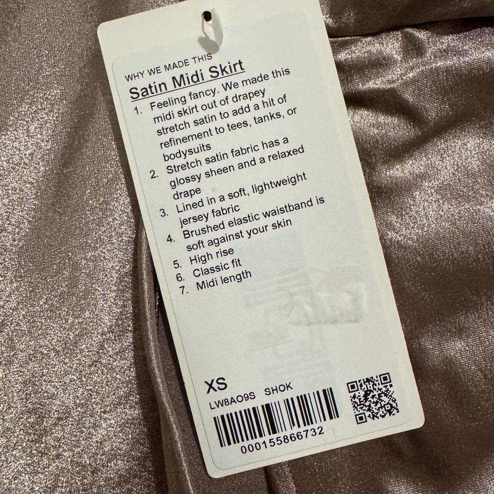 NWT Lululemon Midi Satin Skirt XS Champaign Gold Sheer Oak SHOK Size XS Tan - Picture 3 of 3